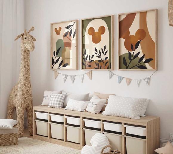 Kit 3 Quadros Decorativos Moldura Mickey Boho Arte A3