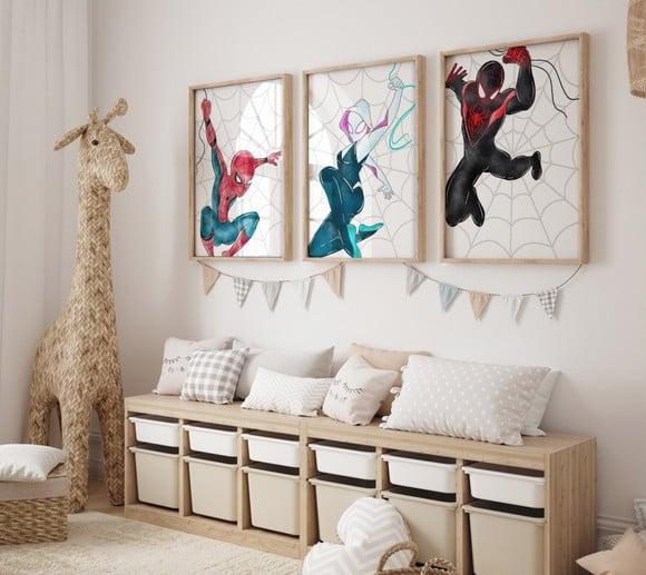 Kit 3 Quadros Decorativos Moldura Homem Aranha Grande A3