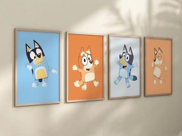 Kit 4 Quadros Decorativos Moldura Bluey Personagens B