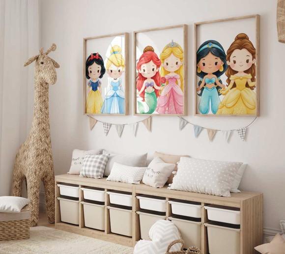 Kit 3 Quadros Decorativos Moldura Princesas Baby 34x44