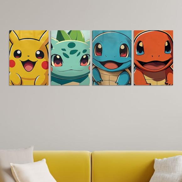 Kit 4 Placas Decorativas Quadro Pokémon Arte Premium