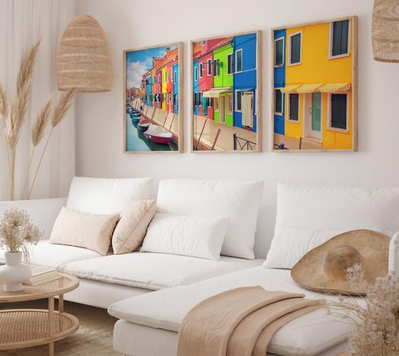 Kit 3 Quadros Decorativo Moldura Paisagens Lindas Burano A3