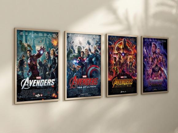 Kit 4 Quadros Decorativo Moldura Avengers Vingadores Filmes