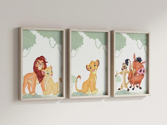 Kit 3 Quadros Decorativos Moldura Rei Leão B