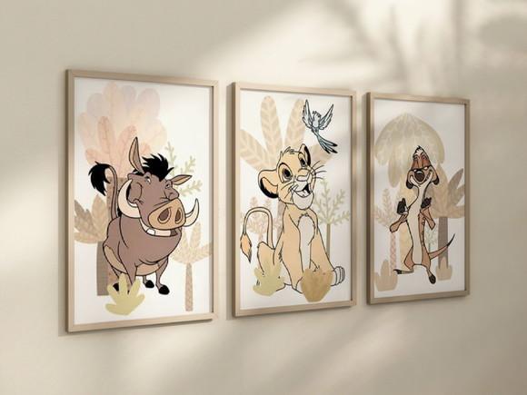 Kit 3 Quadros Decorativos Moldura Rei Leão D