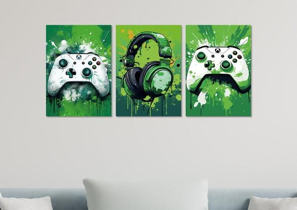 Kit 3 Placas Decorativas Quadro Xbox Verde Decoração