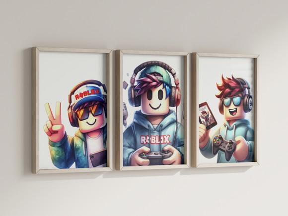 Kit 3 Quadros Decorativo Moldura Roblox Menino Premium