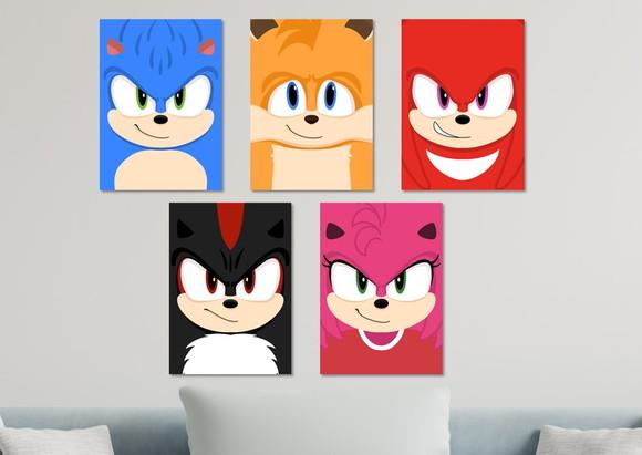 Kit 5 Placas Quadros Decorativos Sonic Personagem Minimalist