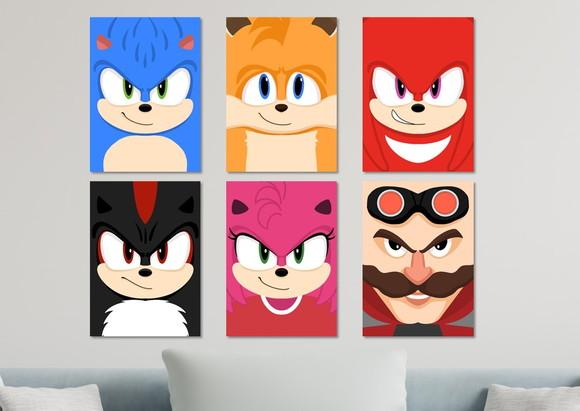 Kit 6 Placas Quadros Decorativos Sonic Personagem Minimalist