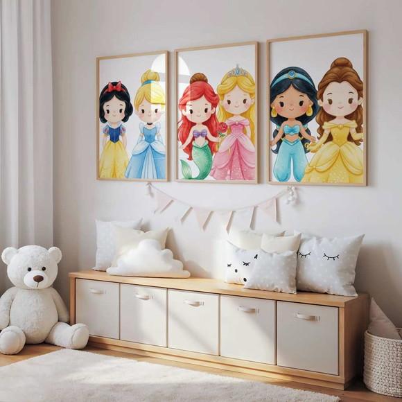 Kit 3 Quadros Decorativos Moldura Princesas Baby 40x60
