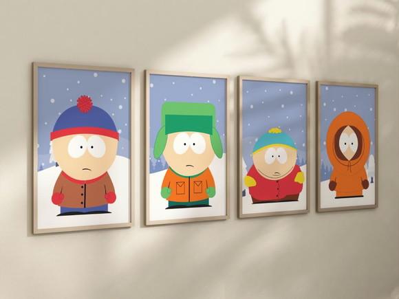 Kit 4 Quadros Decorativos Moldura South Park