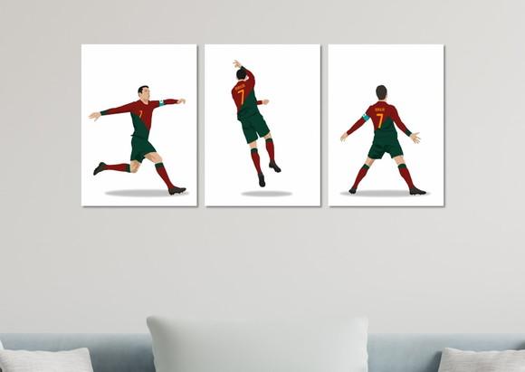 Kit 3 Placas Decorativas Cristiano Ronaldo Portugal Minimali