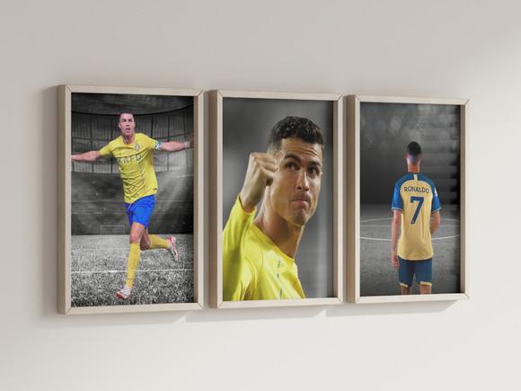 Kit 3 Quadros c/ Moldura Cristiano Ronaldo Cr7 Al Nassr