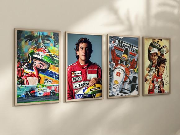 Kit 4 Quadros Decorativos Moldura Ayrton Senna F1 Corrida