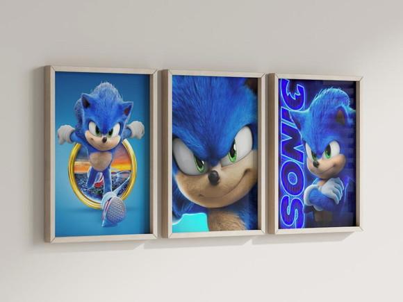 Kit 3 Quadros Decorativos Moldura Sonic Filme