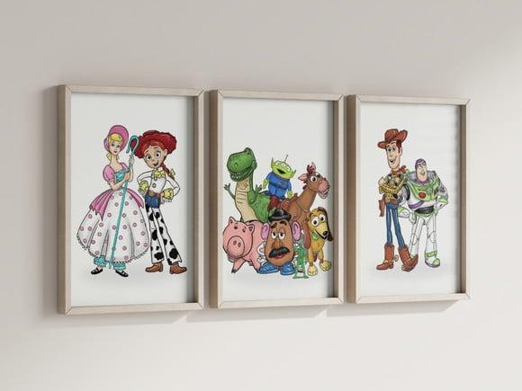Kit 3 Quadros Decorativo Moldura Toy Story Filme Premium