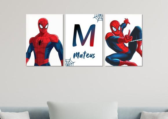 Kit 3 Placas Quadros Decorativos Homem Aranha Personalizado