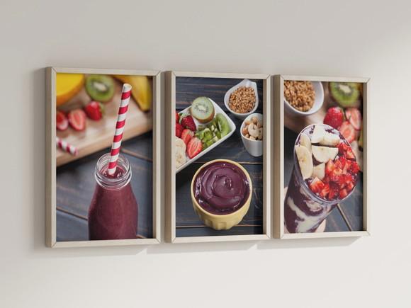 Kit 3 Quadros Decorativo Moldura Açai Decoração