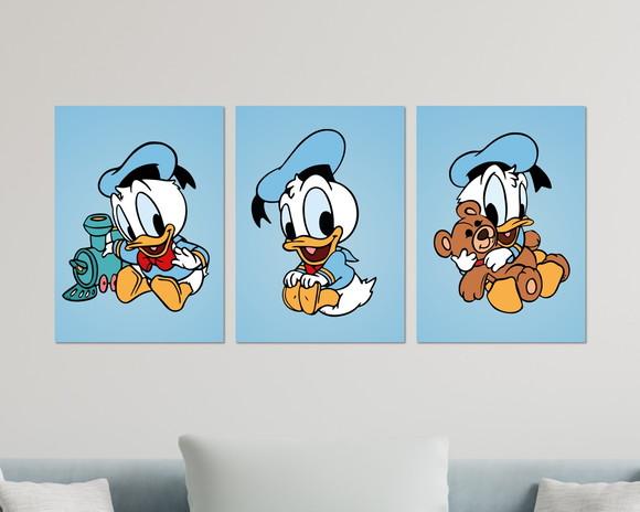 Kit 3 Placas Decorativas Quadro Pato Donald Baby Infantil