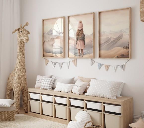 Kit 3 Quadros Decorativo Menina Aventureira Berçário A3 B
