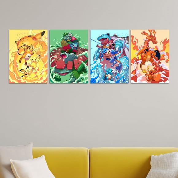 Kit 4 Placas Decorativas Quadro Pokémon Arte Evolução