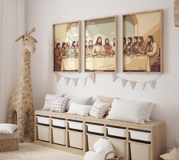 Kit 3 Quadros Decorativos Moldura Jesus a Última Ceia B