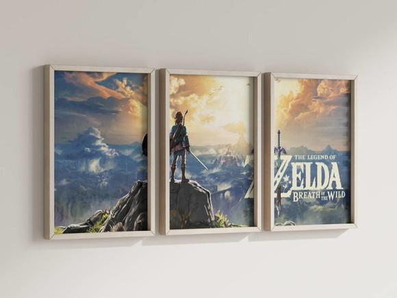 Kit 3 Quadros Decorativos Moldura Zelda Link Gamer
