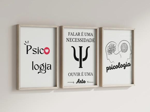 Kit 3 Quadros Decorativo Moldura Psicologia Decoração