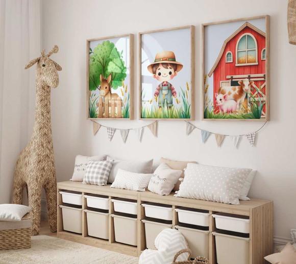 Kit 3 Quadros Decorativo Menino Aventureiro Fazendinha A3