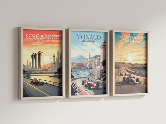 Kit 3 Quadros Decorativos Moldura Fórmula 1 F1 Automobilismo