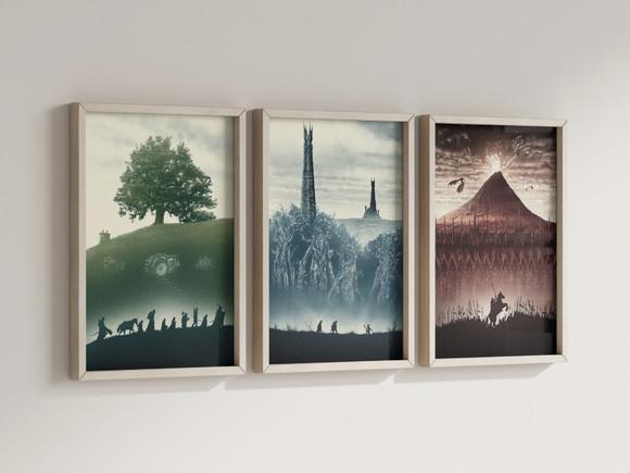 Kit 3 Quadros Decorativo Moldura Senhor dos Anéis Trilogia