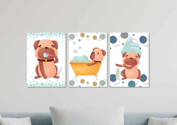 Kit 3 Placas Decorativas Quadro Cachorro Banheiro B