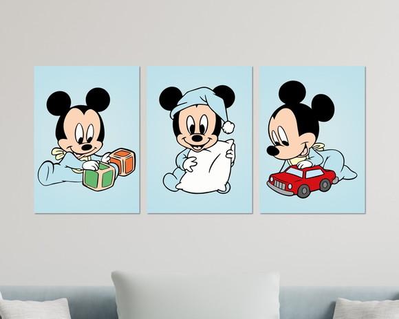 Kit 3 Placas Decorativas Quadro Mickey Baby Infantil