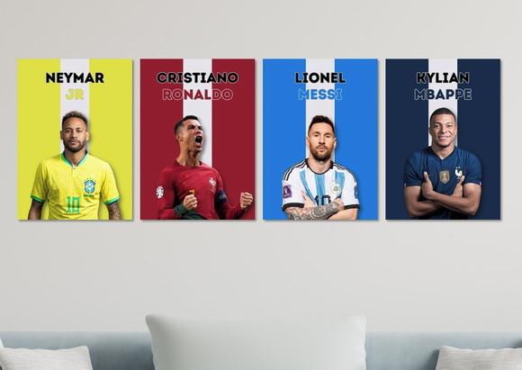 Kit 4 Placas Decorativas Quadro Neymar Cr7 Messi Mbappe D