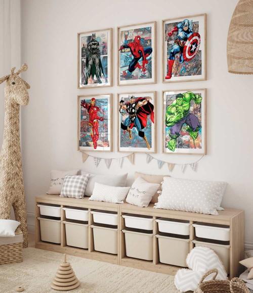 Kit 6 Quadros Decorativos Moldura Vingadores Super Heróis A3