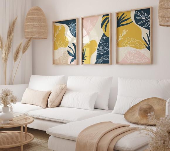 Kit 3 Quadros Decorativo Moldura Boho Planta Sala Quarto A3