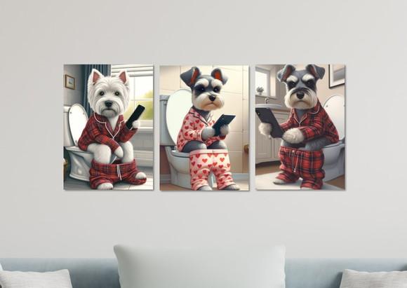 Kit 3 Placas Decorativas Quadro Cachorro Banheiro c