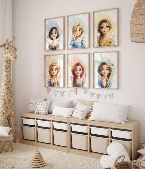 Kit 6 Quadros Decorativos Princesas Arte Moderna A3