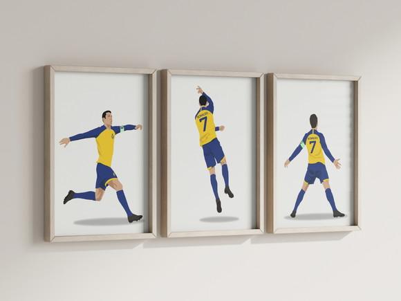 Kit 3 Quadros c/ Moldura Cristiano Ronaldo Cr7 Al Nassr