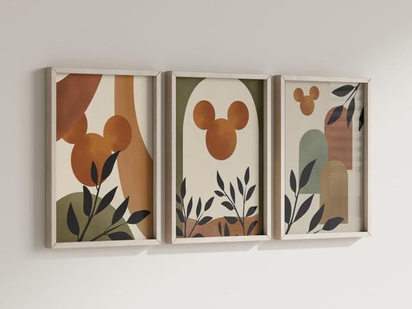 Kit 3 Quadros Decorativos Moldura Mickey Boho Arte