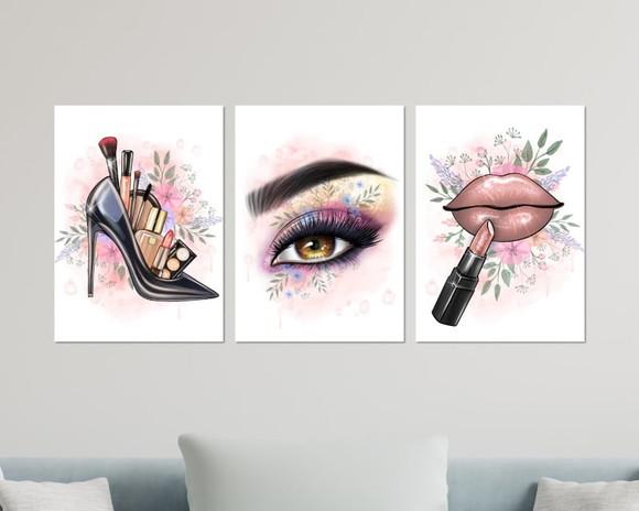 Kit 3 Placas Quadros Decorativos Salão de Beleza Maquiagem