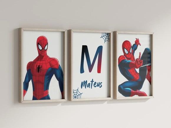 Kit 3 Quadros Decorativos Moldura Homem Aranha Personalizado
