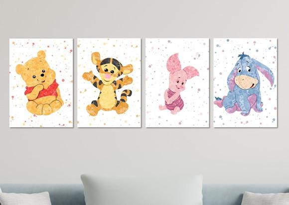 Kit 4 Placas Quadros Decorativos Ursinho Pooh Decoração