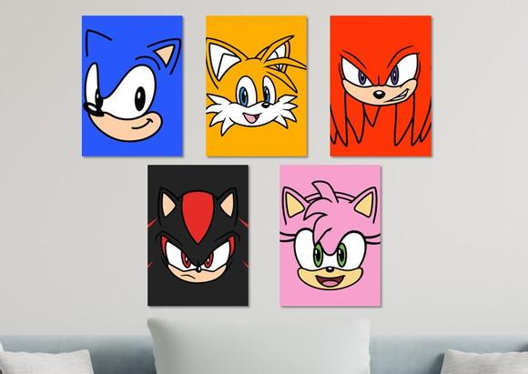 Kit 5 Placas Quadros Decorativos Sonic Personagem Minimalis