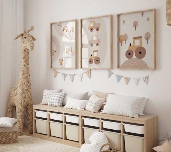 Kit 3 Quadros Decorativos Carrinhos A3