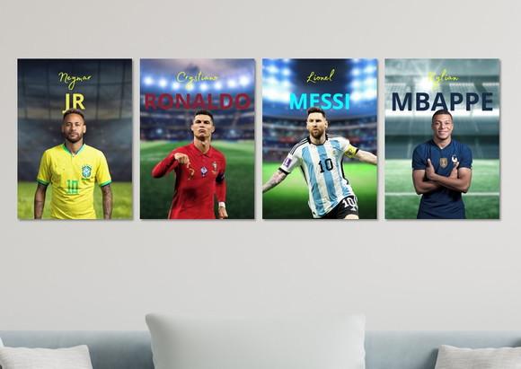 Kit 4 Placas Decorativas Quadro Neymar Cr7 Messi Mbappe e