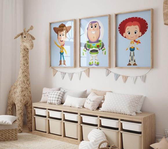 Kit 3 Quadros Decorativo Moldura Toy Story Baby Premium A3