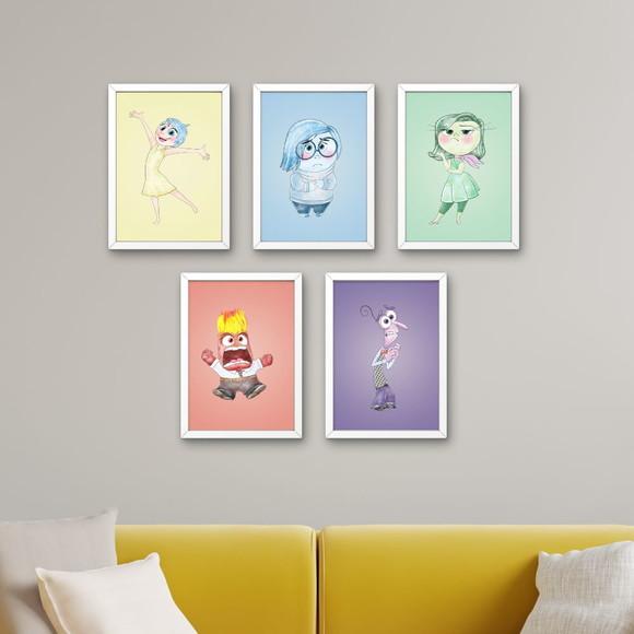 Kit 5 Quadros Decorativos Moldura Divertida Mente Decorar