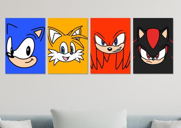 Kit 4 Placas Quadros Decorativos Sonic Personagem Minimalis