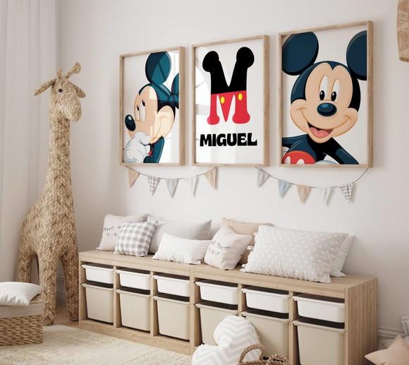 Kit 3 Quadros Decorativos Moldura Mickey Personalizado A3